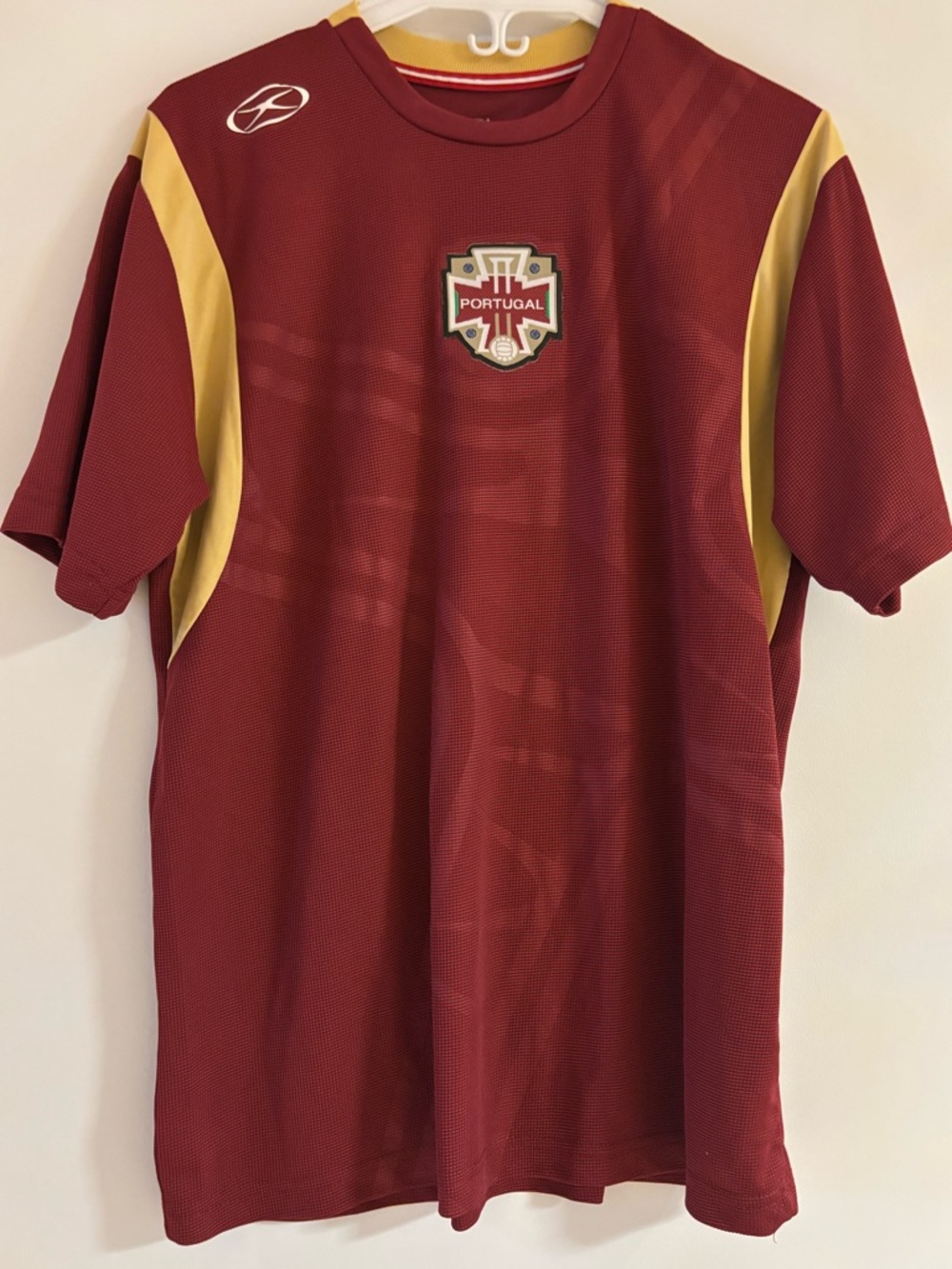 XARA Portugal Football Shirt-Burgundy & Golden Yellow trim on neck & shoulder